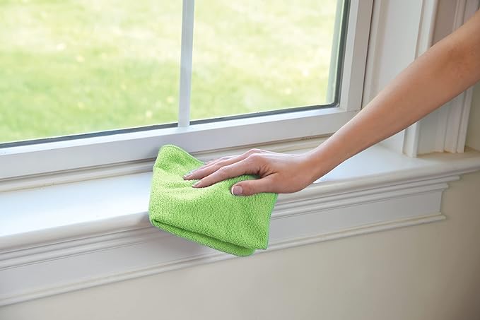 Quickie Cleaning 32-Pack Microfiber Cleaning Cloth 14"x14" inch Green All-Purpose Towel/Wiper for Multi-Purpose Indoor/Outdoor Cleaning/Dusting/Polishing on Kitchen/Bathroom/Auto Surfaces