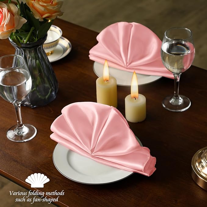 Manyshofu 50 Pieces Blush Satin Napkins - 12x12 Inches Cloth Napkins, Square Satin Fabric Napkin Set - Elegant & Smooth Table Napkins for Wedding Dinner Party Lunch Banquet Restaurant Decoration