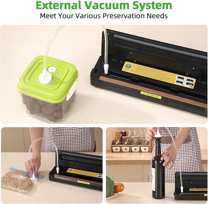 Vacuum Sealer Machine | Powerful 85kPa Suction | Bags and Cutter Included | Compact One-Touch Automatic Food Sealer with External Vacuum System | Preserve Freshness, Prevent Freezer Burn