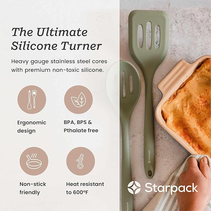 Starpack 'Head Turner' XL Premium Silicone Turner and Slotted Spatula - 13" Turning Spatulas High Heat Resistant to 600°F - Silicone Slotted Spatulas for Cooking - Non Stick Rubber Turning Spatula