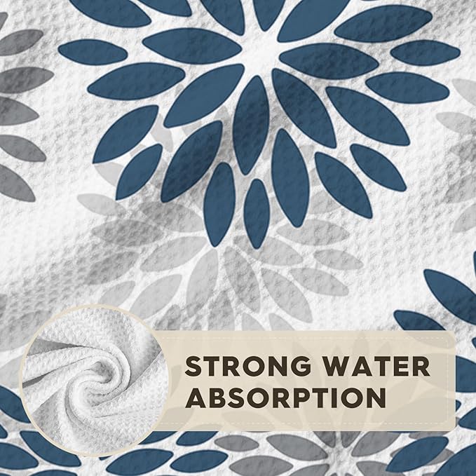 Artoid Mode Aqua Dahlia Floral Bar Kitchen Towels, 12x24 Inch Quick Dry Microfiber Cloth Dish Towels for Kitchen Drying Set of 2