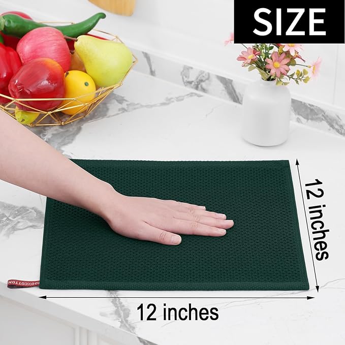 Homaxy 100% Cotton Waffle Weave Kitchen Dish Cloths, 7-Pack Ultra Soft Absorbent Dish Towels, Quick Drying Dish Rags, 12 x 12 Inches, Blackish Green