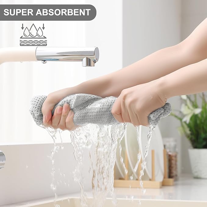 Homaxy 100% Cotton Kitchen Towels and Dishcloths Set, 12 x 12 Inches and 13 x 28 Inches, Set of 12 Bulk Kitchen Towels Set, Ultra Soft Absorbent Dish Cloths for Washing Dishes, Light Gray