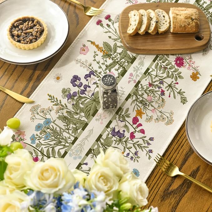 Artoid Mode Vintage Wildflowers Daisy Spring Table Runner,Seasonal Summer Floral Kitchen Dining Table Decoration for Home Party Decor 13x120 Inch