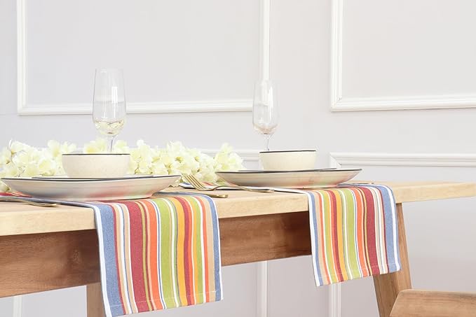 PurpleEssences Plain Striped Cloth Napkins - Set of 12-100% Cotton - 18 x 18 Inch - Spring Easter Summer and Perfect Everyday Use Dinner Napkin - Multi Color