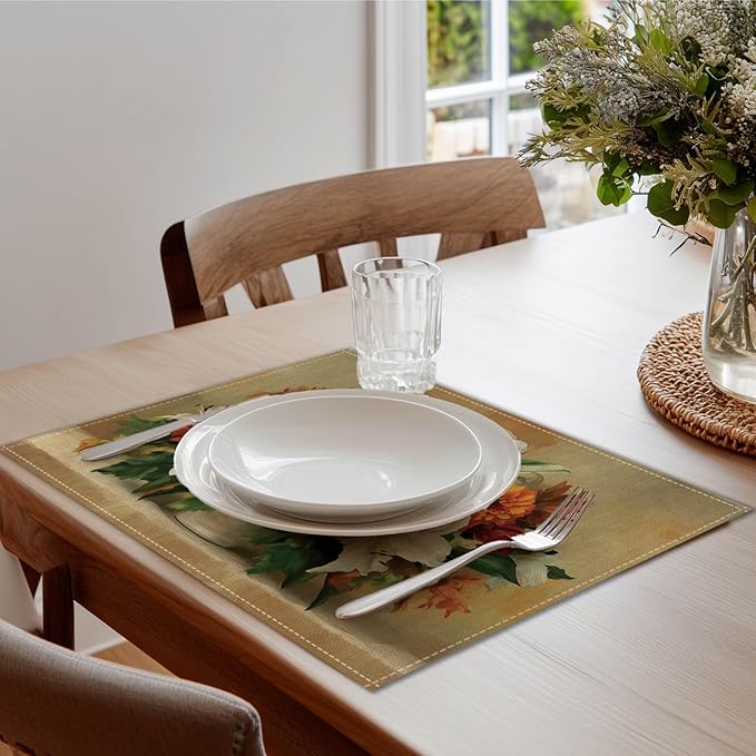 HOMETITUTE Placemats Set of 4 12x18 inch Floral Bouquet Pattern Spring Table Mats for Dining Table Linen Placemats Farmhouse Decorations Kitchen Decor for Outdoor Home Party Kitchen Seasonal Dining
