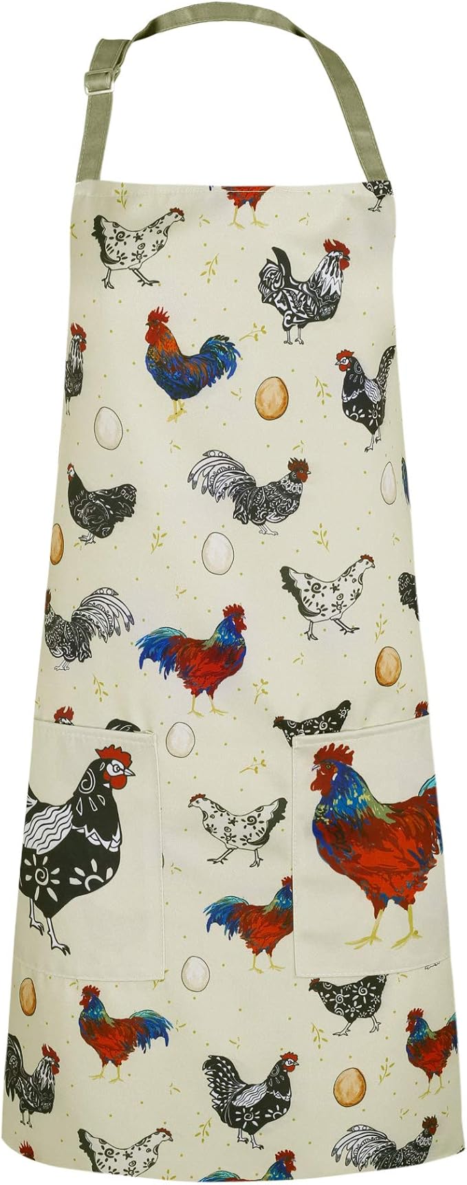 RosieLily Rooster Apron Cute Chicken Apron for Women Beige with Pockets for Cooking Baking Gardening Gifts