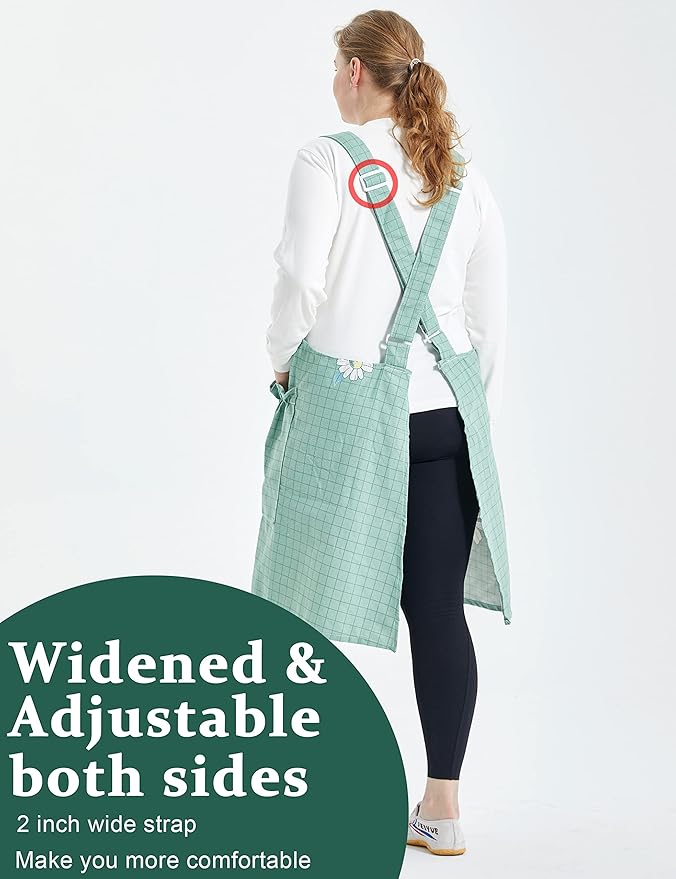 Big Plus Size Aprons for Women with Pockets Cotton Linen Baking Kitchen Cooking
