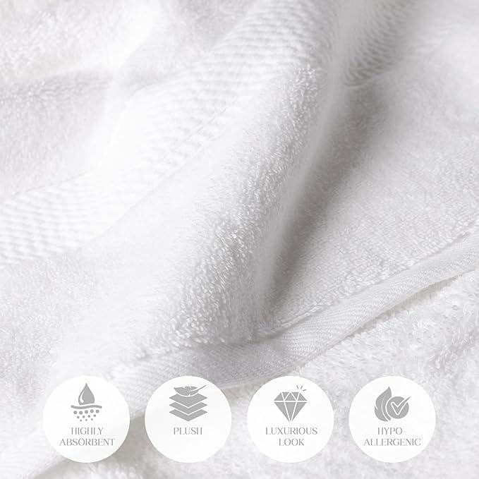 Superior Solid Egyptian Cotton Bath Towel Set, 30" x 55", White, 2-Pieces