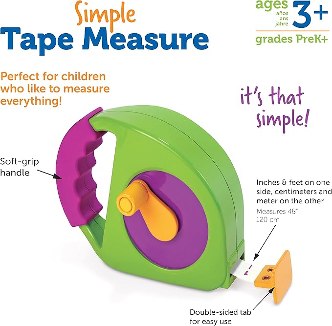 Learning Resources Simple Tape Measure - Kids Construction Toys, Preschool Activities, Pretend Play for Toddlers , Height Measurement Counting Tool, Fine Motor Skills, Homeschool
