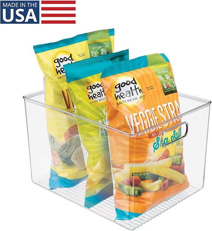 Linus Multi-Purpose Storage Bin with Handles for Kitchen, Pantry, Cabinet, Nursery, Crafts - 12" x 10" x 8", Clear