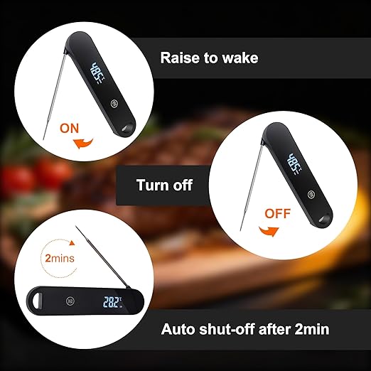 Charmline 0.5 Sec Instant Read Meat Thermometer Digital, 180° Auto-Rotating Display LED, Food Thermometer for Cooking, Baking and Grilling, Dual Battery Design for Longer-Lasting Performance