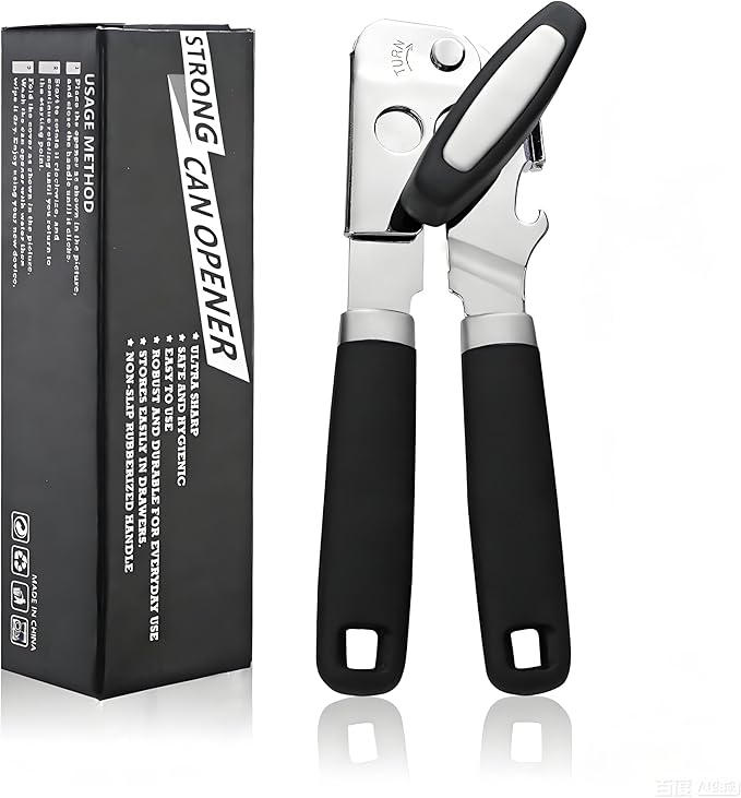 Can Opener Manual for Seniors Heavy Duty, Commercial Cans & Bottles Opener for Big Cans, Easy and Safety Can Opener for Kitchen and Camping, Built-In Magnet Lid Lifter, Black