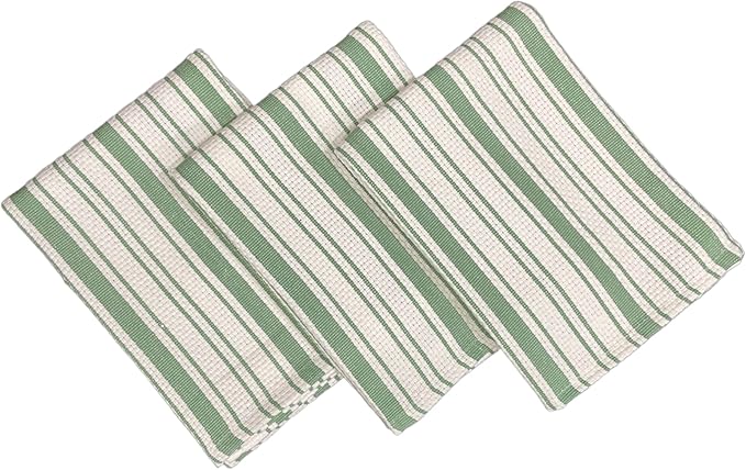 Kitchen Towels Set – Pack of 3 (20’’ x 30’’) Extra Large Premium Cotton Dish Towels for Kitchen – Basket Weave Towels – Absorbent – 100% Cotton – with Hanging Loop – Olive