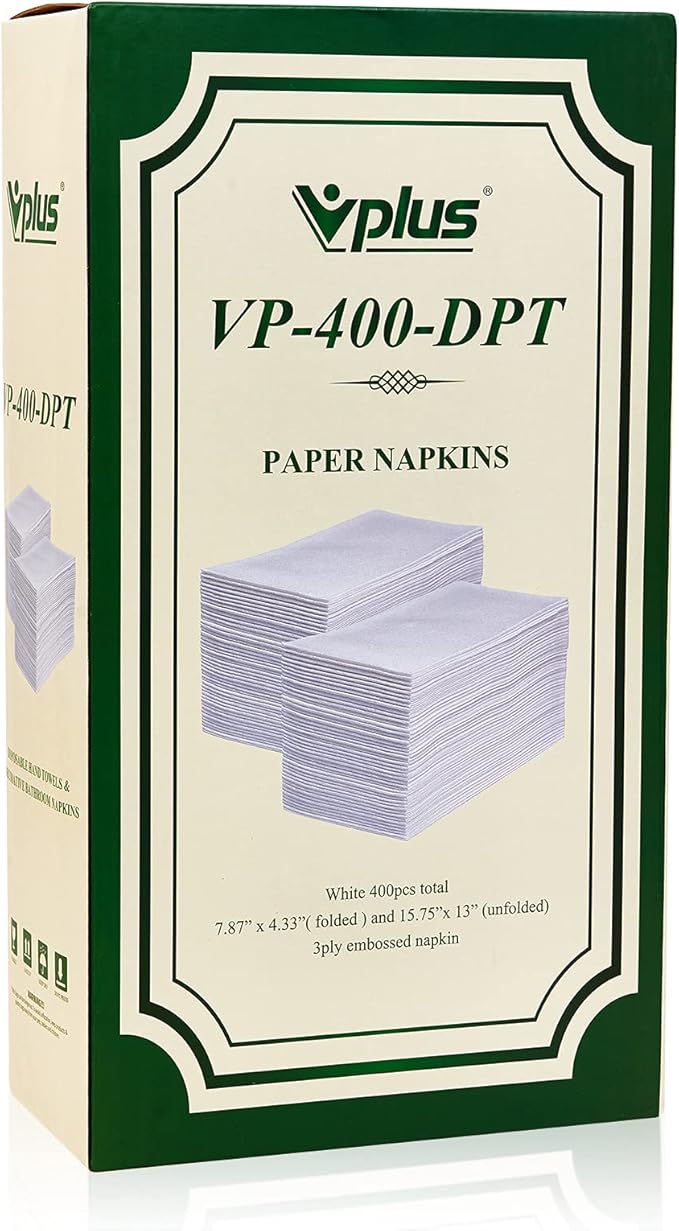 Vplus 400 Pack Premium Quality Guest Towels Disposable Dinner Napkins Soft, Absorbent, Party Napkins for Dinners or Catering Events，and Everyday Use (White, 400)