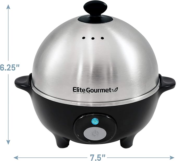 Elite Gourmet EGC-508 Rapid Egg Cooker, 7 Easy-To-Peel, Hard, Medium, Soft Boiled Eggs, Poacher, Omelet Maker, Auto Shut-Off, Alarm, 16-Recipe Booklet, Stainless Steel