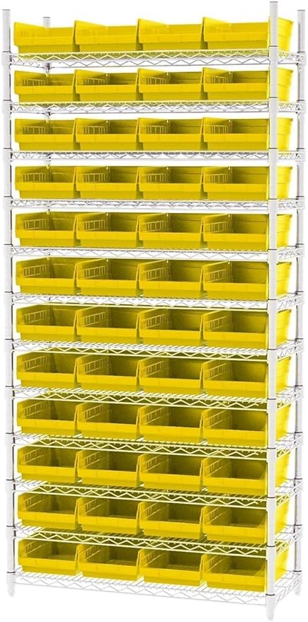 Akro-Mils 30150 Plastic Shelf Bins, Heavy Duty Storage Bins for Garage, Closet, and Drawer Organization, 12" x 8" x 4", Yellow, 12-Pack