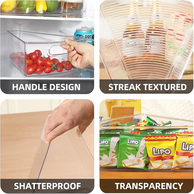 Lazy Susan Organizer Bins,10.2”x 9.4”x 4”, 26" Diameter Clear Durable Kitchen Cabinet Storage Bin Set with Handle, Food Safe, Non-Slip Pads, BPA Free
