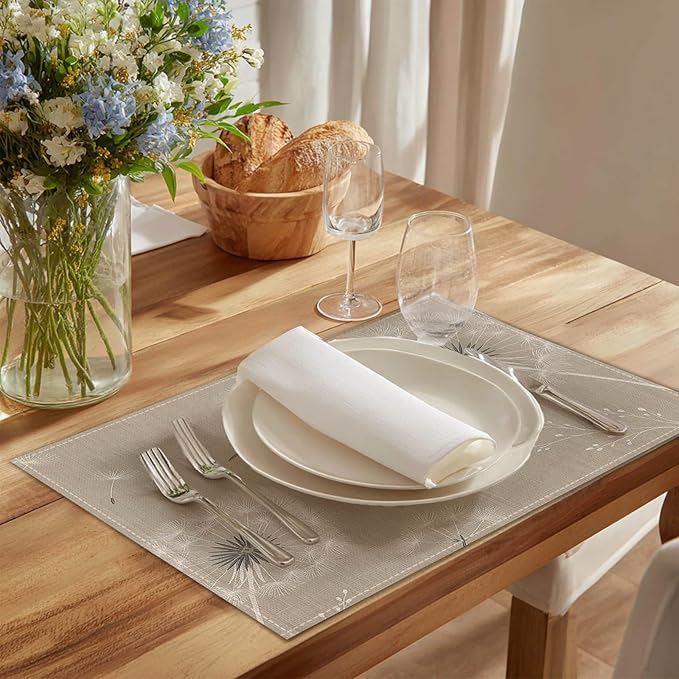 HOMETITUTE Dandelion Linen Placemats Set of 4 12x18 inch Spring Table Mats for Dining Table Farmhouse Decorations Kitchen Decor Desk Mat for Outdoor Home Party Kitchen Seasonal Dining Decor