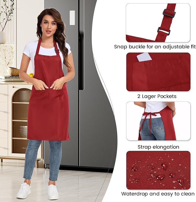 2 Pack adjustable apron with 2 pockets for men and women, waterproof and oil Resistant