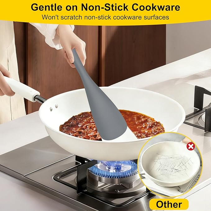 Beijiyi 3 Pack Silicone Spatula Spoon, 12.6 In, Multifunction Kitchen Cooking Spoons, Great for Nonstick Cookware Cooking and Serving, BPA-Free Seamless Design, Multicolor (Black/Grey/Khaki)