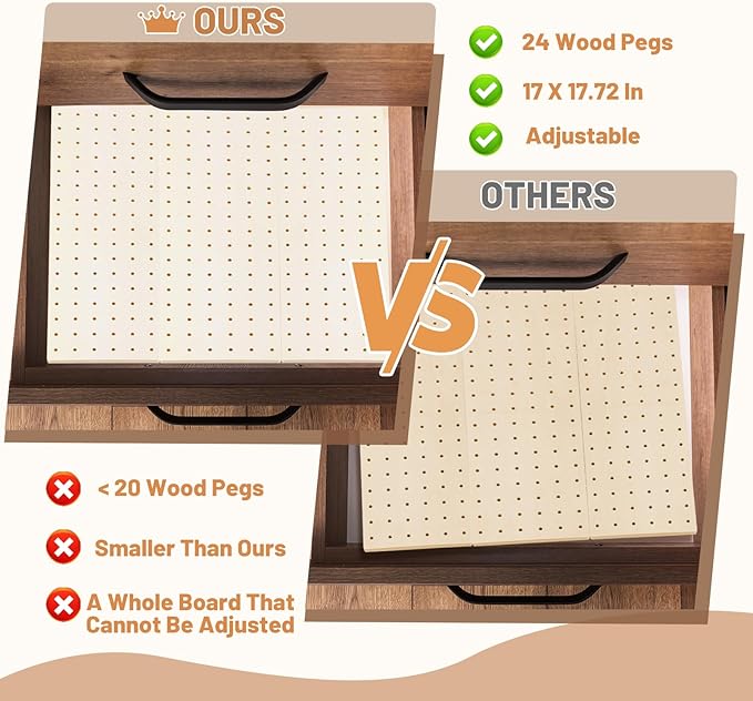 3 Pcs Wood Pegboard Drawer Organizer with 24 Pegs Wooden Peg Board Drawer Shelf Organizer Adjustable Peg System for Dishes Plate Pot Container Cookware Utensil Kitchen(17.72 x 5.91 in)