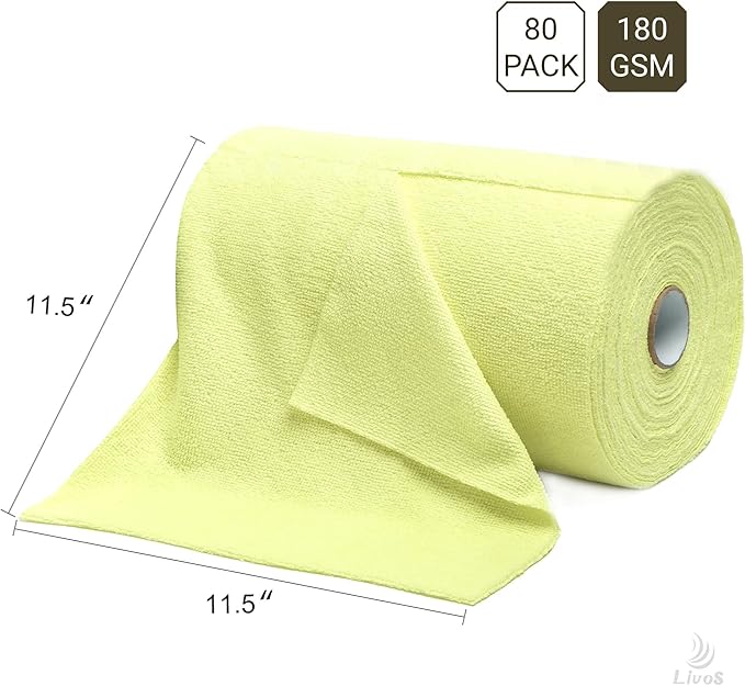 LIVOS Microfiber Cleaning Cloth Roll - 80 Pack, Reusable Paper Towels Tear Away Towels, Microfiber Towels for Cars, Super Absorbent Lint Free Cleaning Rags for House, Kitchen-Beige Yellow,11.5"x11.5"