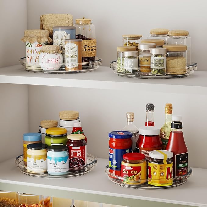 4 Pack Lazy Susan Organizer, 9.25 inch Lazy Susan Turntable for Cabinet Table Top Refrigerator, Rotating Organizers for Pantry Fridge, Clear