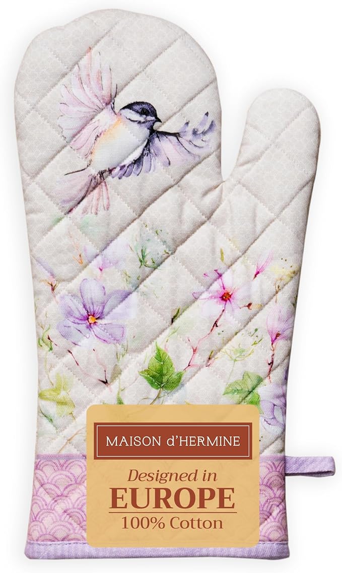 Maison d'Hermine Oven Gloves 100% Cotton Oven Mitt 7" x 13" with Loop Heat Resistant BBQ Cooking Gloves Baking Grilling Gifts for Mothers Day Spring/Summer (Pack of 1, Magnolia Mornings)