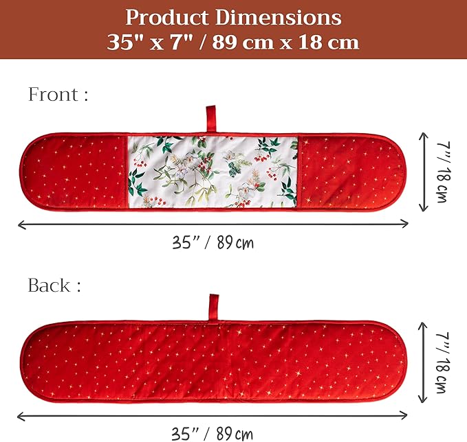 Maison d' Hermine Double Oven Mitt (7" x 35") 100% Cotton Heat Resistant BBQ Cooking Gloves with Loop for Thanksgiving Christmas Decorations Baking Cooking Barbeque Handling Hot Pan (Noel)