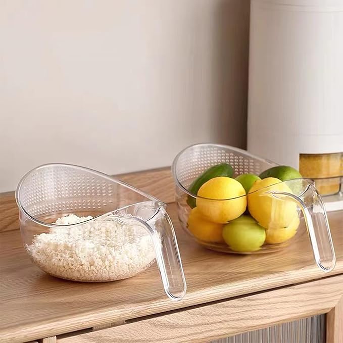 2-In-1 Rice Strainer,Large Rice Washer Beans Washer Strainers And Colanders - Washing Bowl for Fruit Washing Bowl With Strainer,Rice Washing Bowl Multifunctional Drain Basket (White)