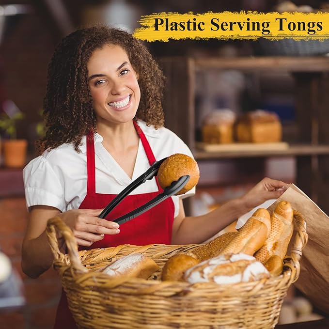 Tessco for you 200 Pcs Plastic Tongs for Serving Bulk, 9 Inch Plastic Disposable Serving Tongs, Heavy Duty Salad Tong for Kitchen, Buffet, BBQ, Events & Catering (Black)