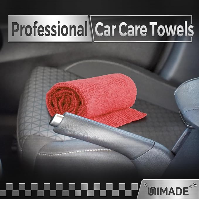 UNIMADE Microfiber Cleaning Cloth, 24 Pack Reusable Microfiber Towels for Cars Lint Free Cleaning Shop Towel Rags for Home Kitchen Automotive Bar Mechanic Restaurant Garage, 11"x 12", Red