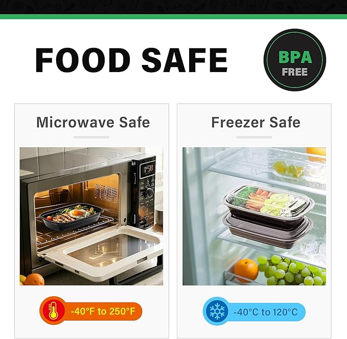 WUHUIXOZ Meal Prep Container, 50 Pack 32 oz Food Storage Containers with Lids, Disposable Bento Box Reusable Plastic Lunch Box, BPA Free Take-Out Box Microwave Dishwasher Freezer Safe