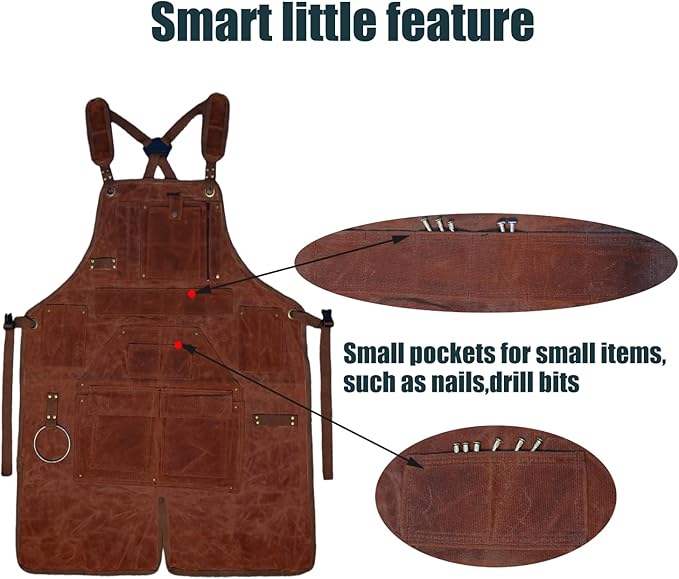 20-Pocket Heavy-Duty Waxed Canvas Work Apron – Fully Adjustable, Vintage Style Tool Organizer
