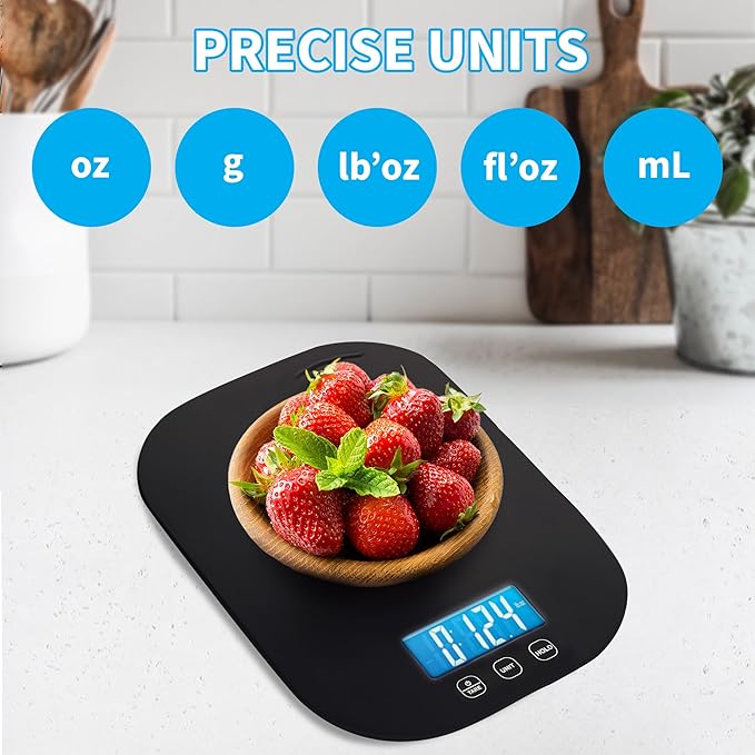 Smart Weigh Black Digital Kitchen Scale for Cooking, Weight Loss, Calorie Tracking, Baking, Food Portion Control, and Meal Prep - Accurate Measurements in Grams and Ounces