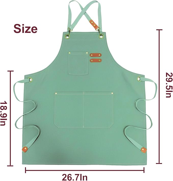 Chef Apron with Large Pockets for Women Men, Cotton Canvas Cross Back Water Repellent Adjustable Work Apron