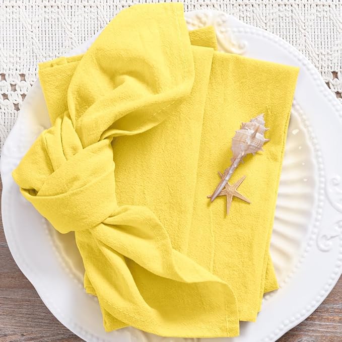 MLMC 8 Pack Yellow Linen Napkins Rustic Washable Cotton Linen Napkins Bulk Set of 8 17"x17" Reusable Dinner Napkins Cloth for Wedding Bridal Shower Gathering Party Everyday Use