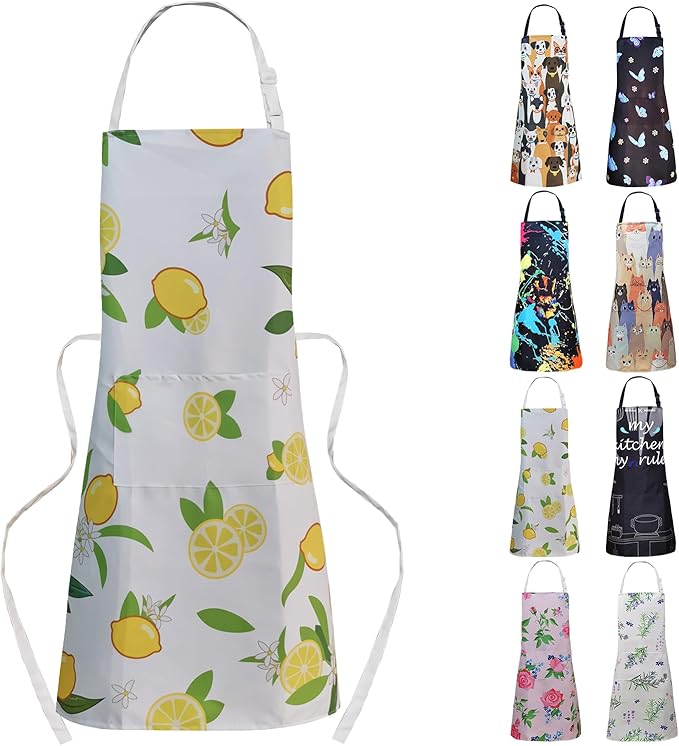 ZiQilin Adjustable Waterproof Kitchen Apron for Women with 2 Pockets Cooking Chef Apron Gardening Funny BBQ Aprons for Men