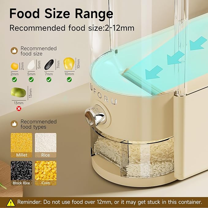 Rice Dispenser 10 lbs | Large Rice Storage Container for Kitchen&Pantry - Space-saving, Moisture & Pest-proof, BPA-Free - Dry Food Dispenser with One-Touch Dispenser & Measuring Cup for Families