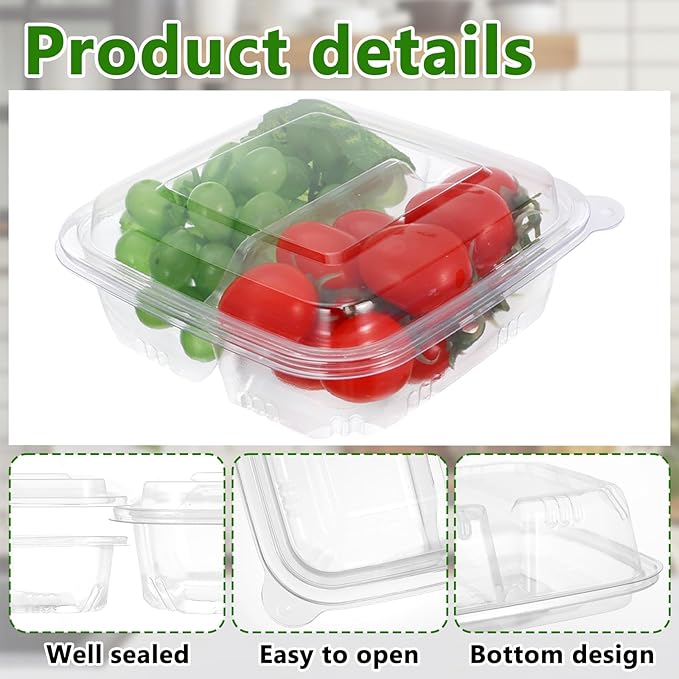 FMOACEN 20 Pcs Bento Snack Containers 2 Compartment Food Storage Containers Plastic Divided Bento Boxes Disposable Meal Prep Lunch Boxes with Lids for Office Work Travel and Outdoor Activities