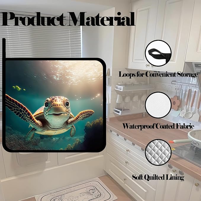 Cute Sea Turtle Pot Holders Set of 2,Kitchen Heat Resistant Potholders for Microwave Cooking Baking Oven and BBQ Gifts for Women