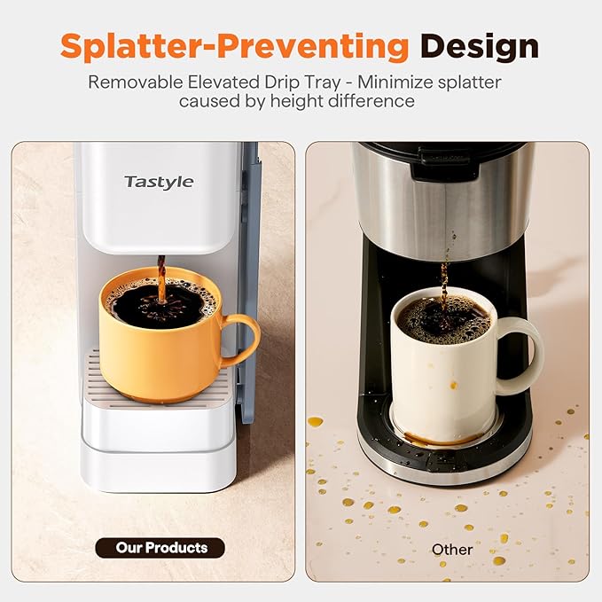Tastyle Hot & Iced Coffee Maker with Magnetic K-Pod Organizer (Pods Not Included), Stores 10 Pods, 4-5 Cups Coffee Maker & Single-serve Brewer for K Cup & Grounds, 40oz Removable Water Tank, White