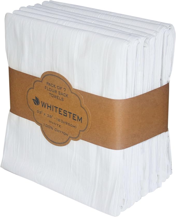 Flour Sack Towels | Tea Towel for Crafts | Kitchen | Dish | Cotton Blank Towel for Embroidery | Baking Bread Proofing Linen Cover | Thick Absorbent Quick Dry | 7 Pack 33"x38" White