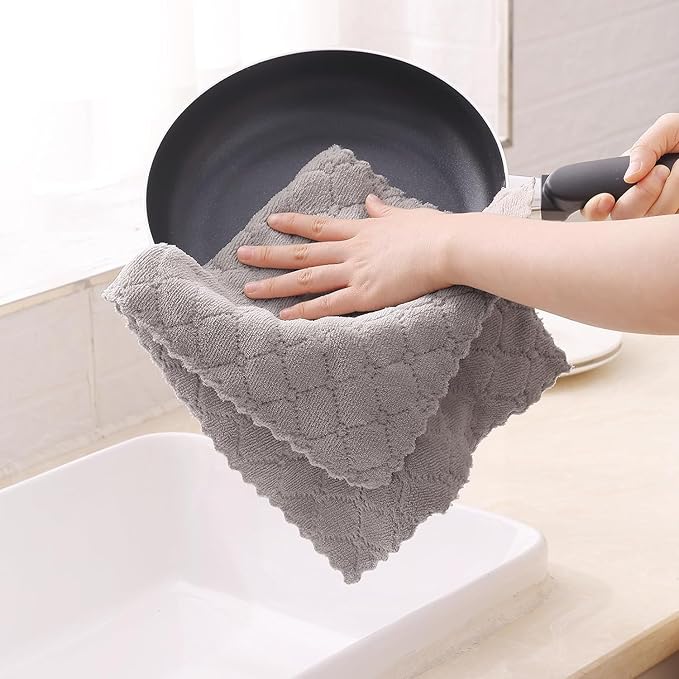 Homaxy 18 Pack Dish Towels for Kitchen (10 x 20 Inches, Grey), Super Soft and Absorbent Coral Velvet Dish Cloths for Washing Dishes, Nonstick Oil Fast Drying Microfiber Cleaning Cloth