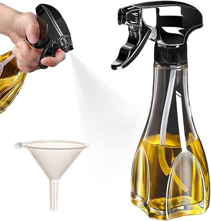 Oil Sprayer, Oil Sprayer for Cooking 240ml Sealed with High-Pressure Nozzle Adjustable Push-Type Spray Bottle with Non-slip Base & Handle for Oils, Vinegars, Cooking