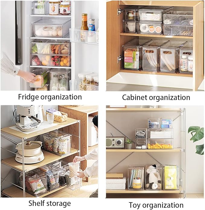 MineSign 4 pack Stackable Fridge Drawers Pull-Out Bins Divided Produce Saver Containers for Refrigerator Storage Organizers for Veggie Fruit Berry Pantry Cabinet Makeup Clothes