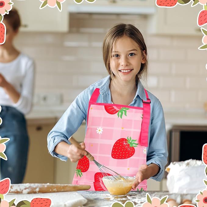 2 Pack Kids Apron, Cute Cooking Aprons, Waterproof Art Apron with Pockets, Toddler Painting Artist Apron Adjustable