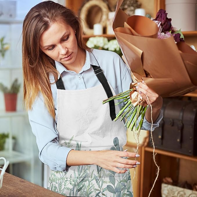 Britimes Watercolor Floral Botanical Apron Home Kitchen Cooking Baking Gardening for Women Men with Pockets 32x28 inch