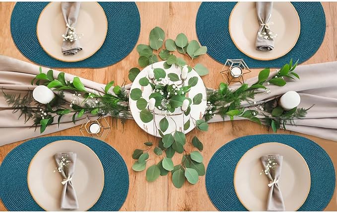 AHHFSMEI Placemats Set of 8 for Dining Table Washable Woven Non-Slip 18x12 inches Placemat Heat-Resistant Durable Table Mats for Dining Table Easy to Clean (Oval Blue, 8)
